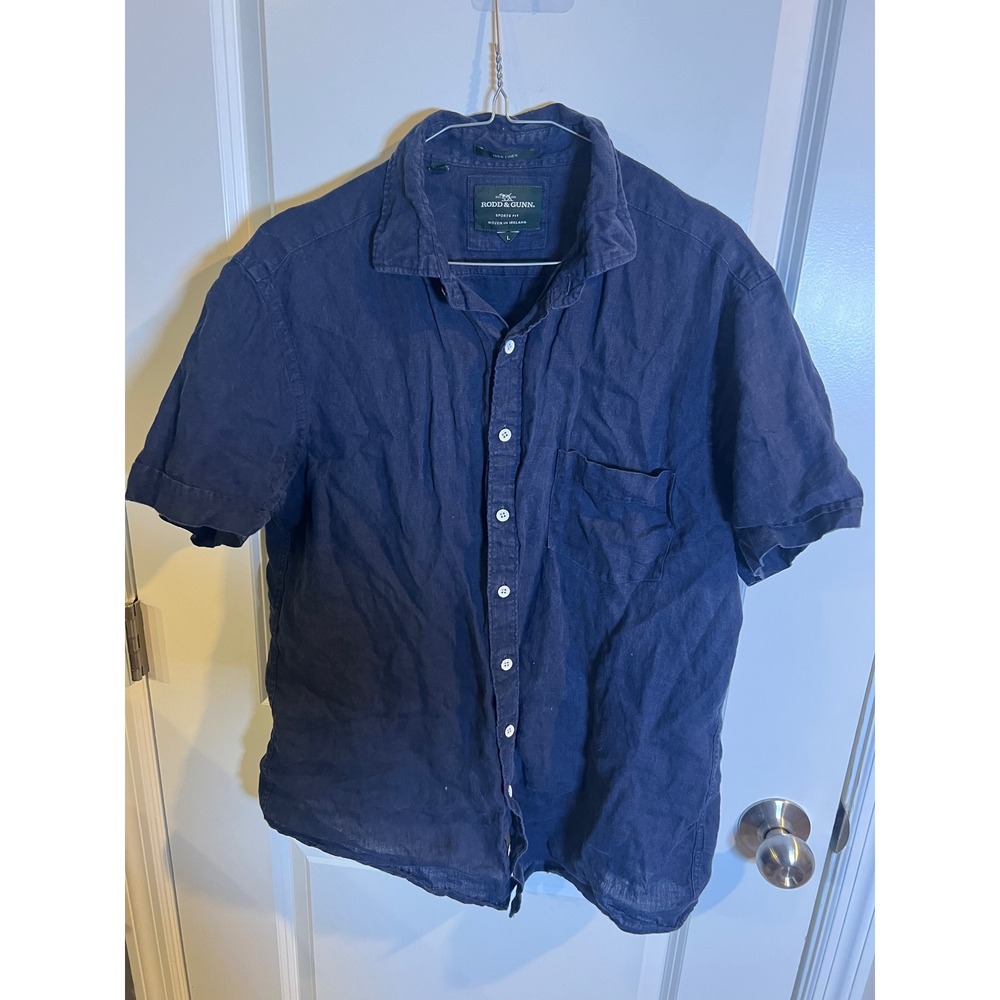 Rodd & Gunn Mens Short Sleeve Shirt 100% Linen Navy Blue Size L